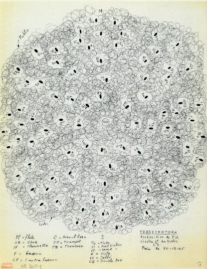 I.Xenakis, 1234 - Study for Terretektorh, Iannis Xenakis Archives, Bibliotheque nationale fe France, Paris, 1965